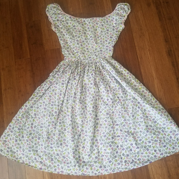 VTG Handmade Floral Poof Sleeve Dress XS S 4 - Picture 9 of 11